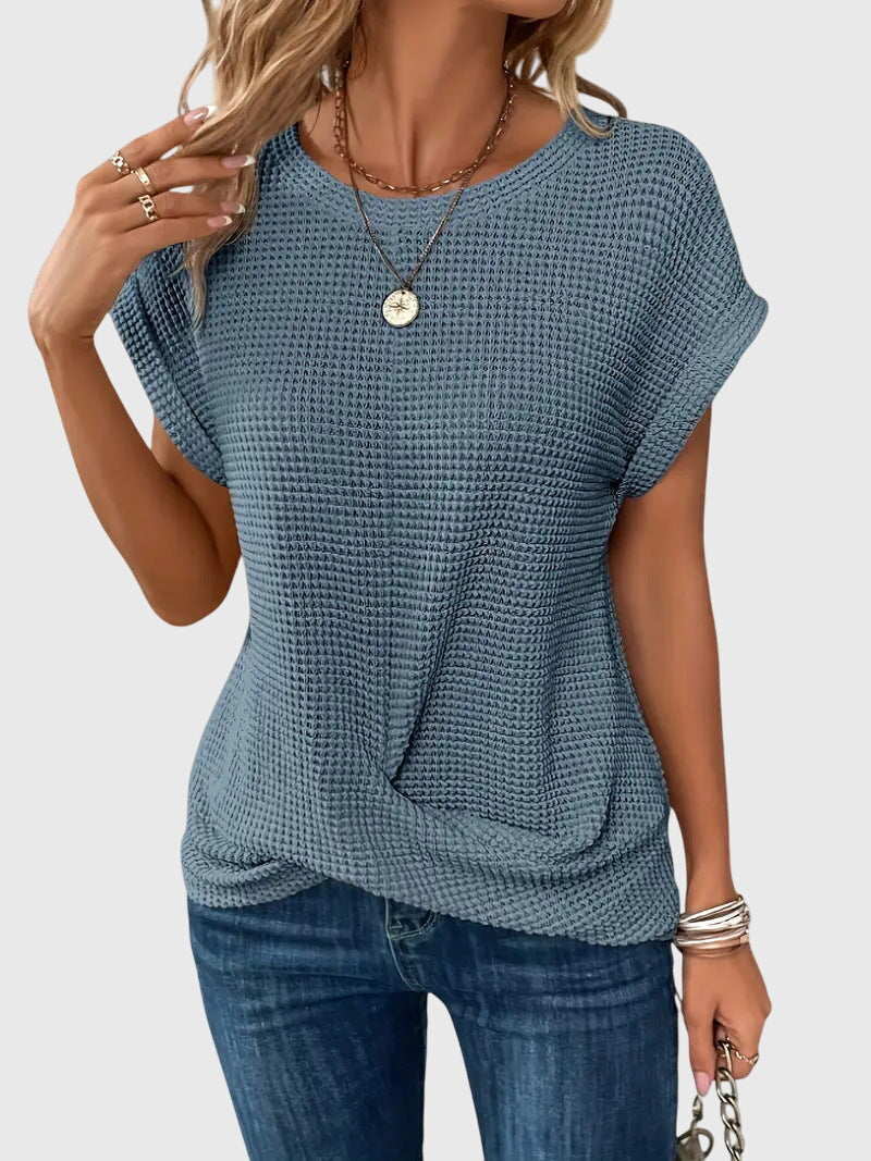 Pia | Vaffelstickad blus med rund hals