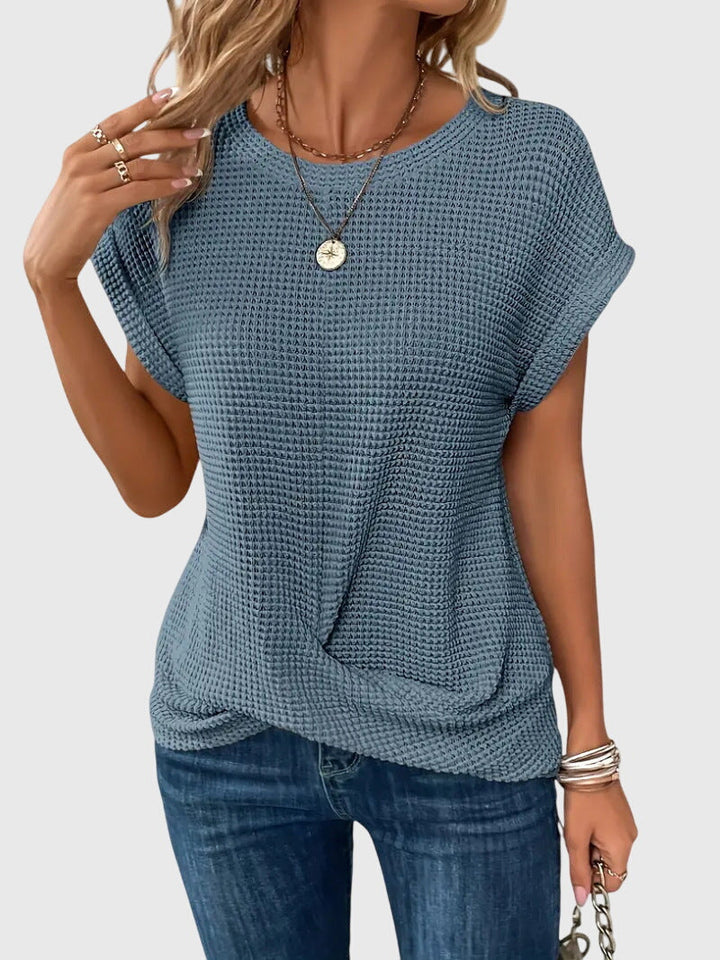 Pia | Vaffelstickad blus med rund hals