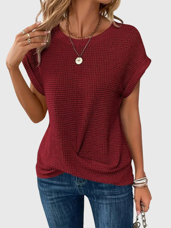 Pia | Vaffelstickad blus med rund hals
