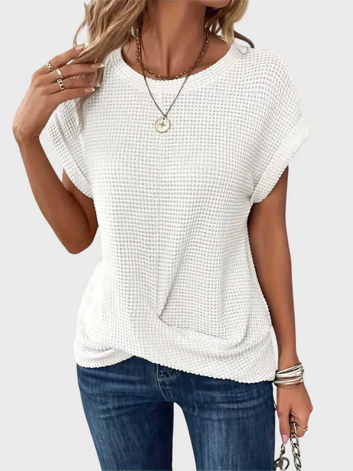 Pia | Vaffelstickad blus med rund hals