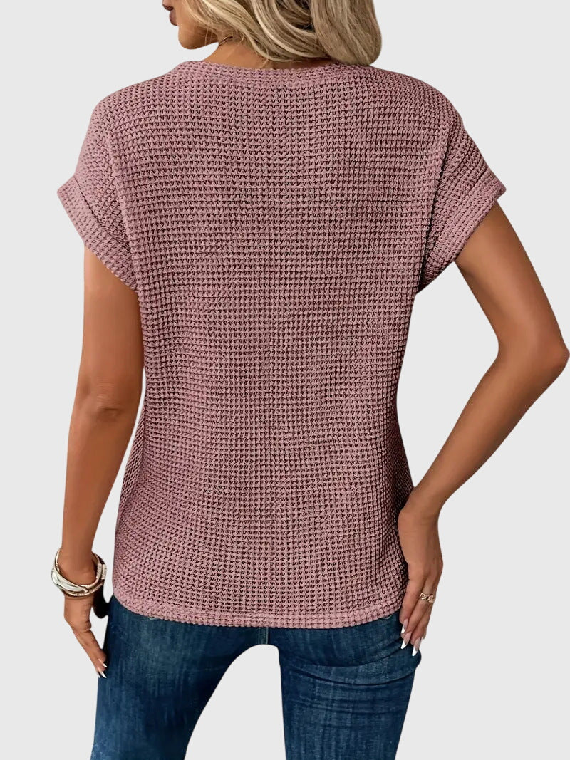 Pia | Vaffelstickad blus med rund hals