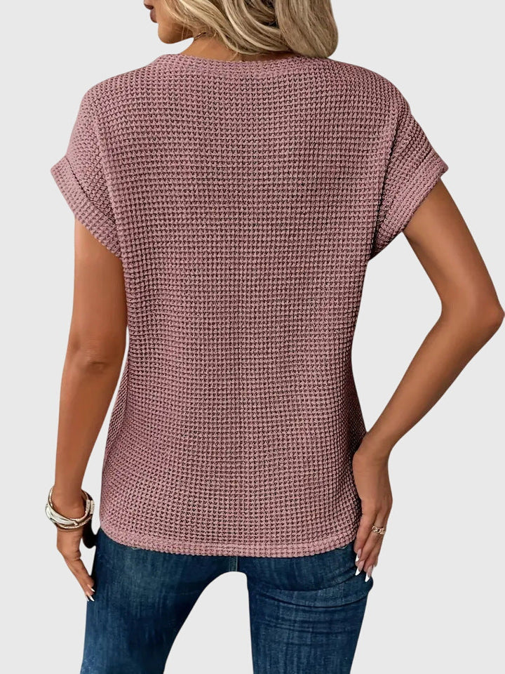 Pia | Vaffelstickad blus med rund hals