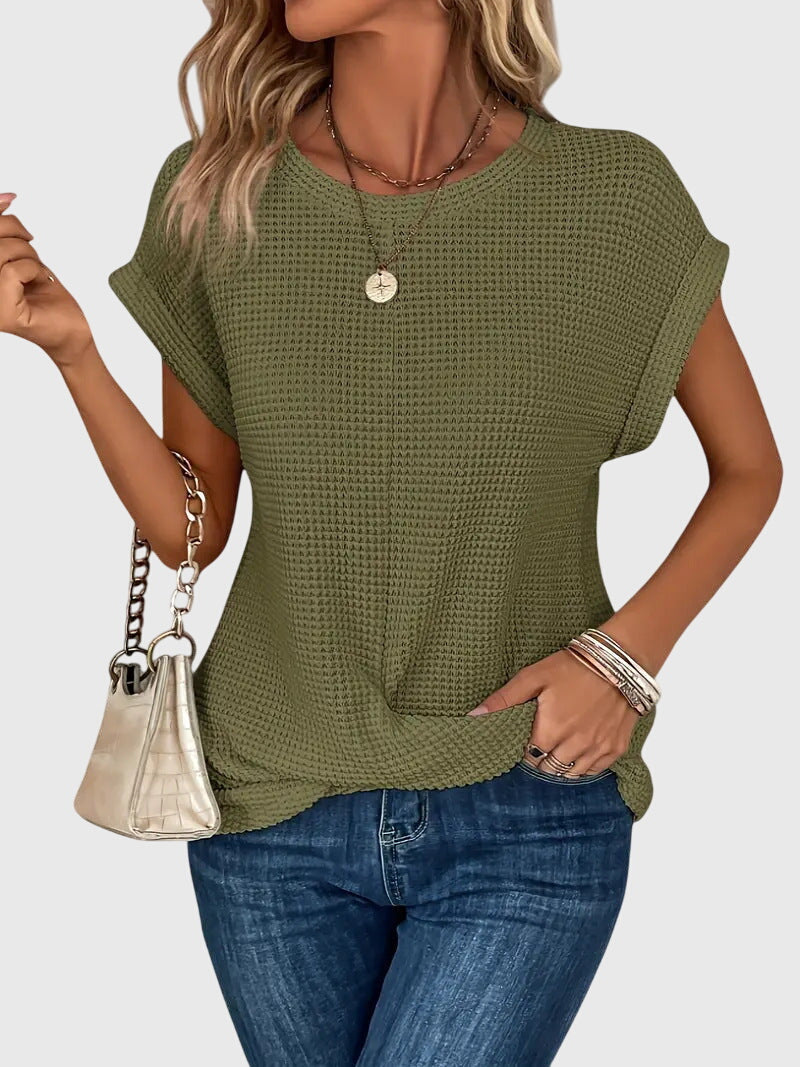 Pia | Vaffelstickad blus med rund hals
