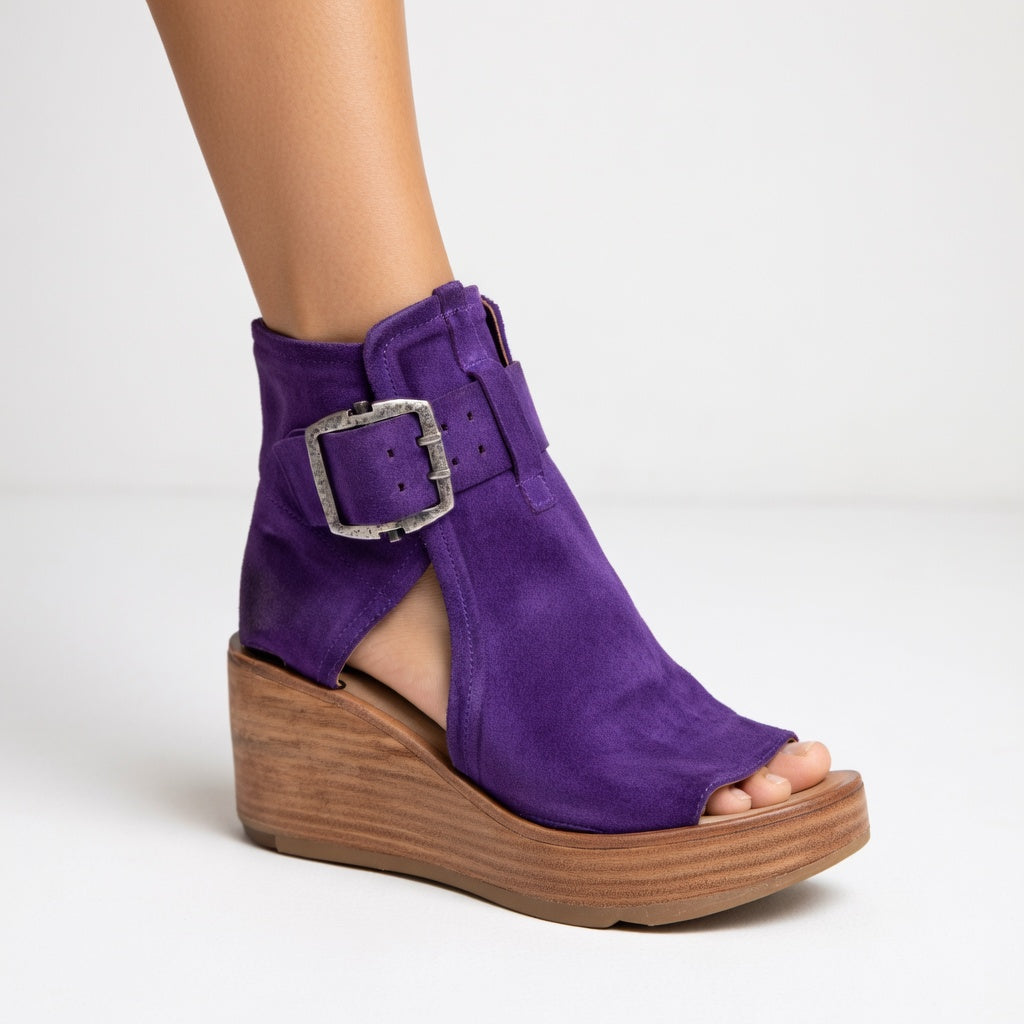 Sarah™ — Snygga kilklackade ankelboots med öppen tå