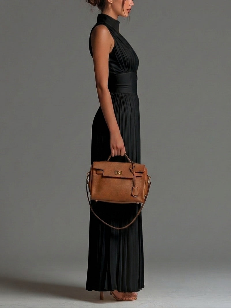 Abigail - Ärmlös jumpsuit i chiffong med V-ringning, dragkedja, veck och vida ben
