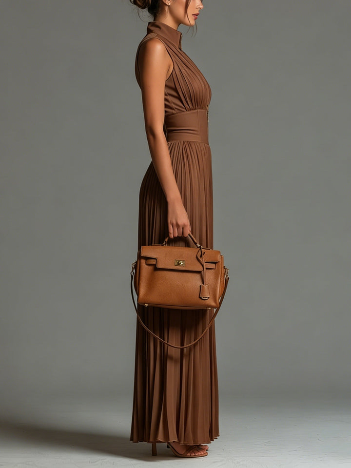 Zsófia Jumpsuit | Jumpsuit i plisserad chiffong i karamellfärg