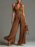 Zsófia Jumpsuit | Jumpsuit i plisserad chiffong i karamellfärg