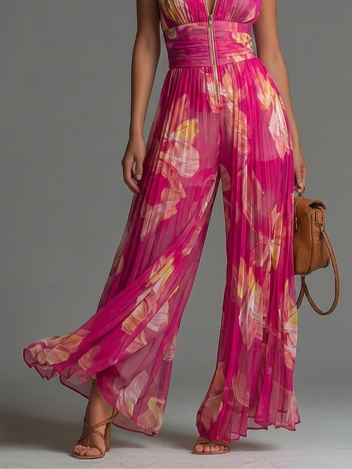 Zsófia Jumpsuit | Plisserad chiffongjumpsuit i rosa