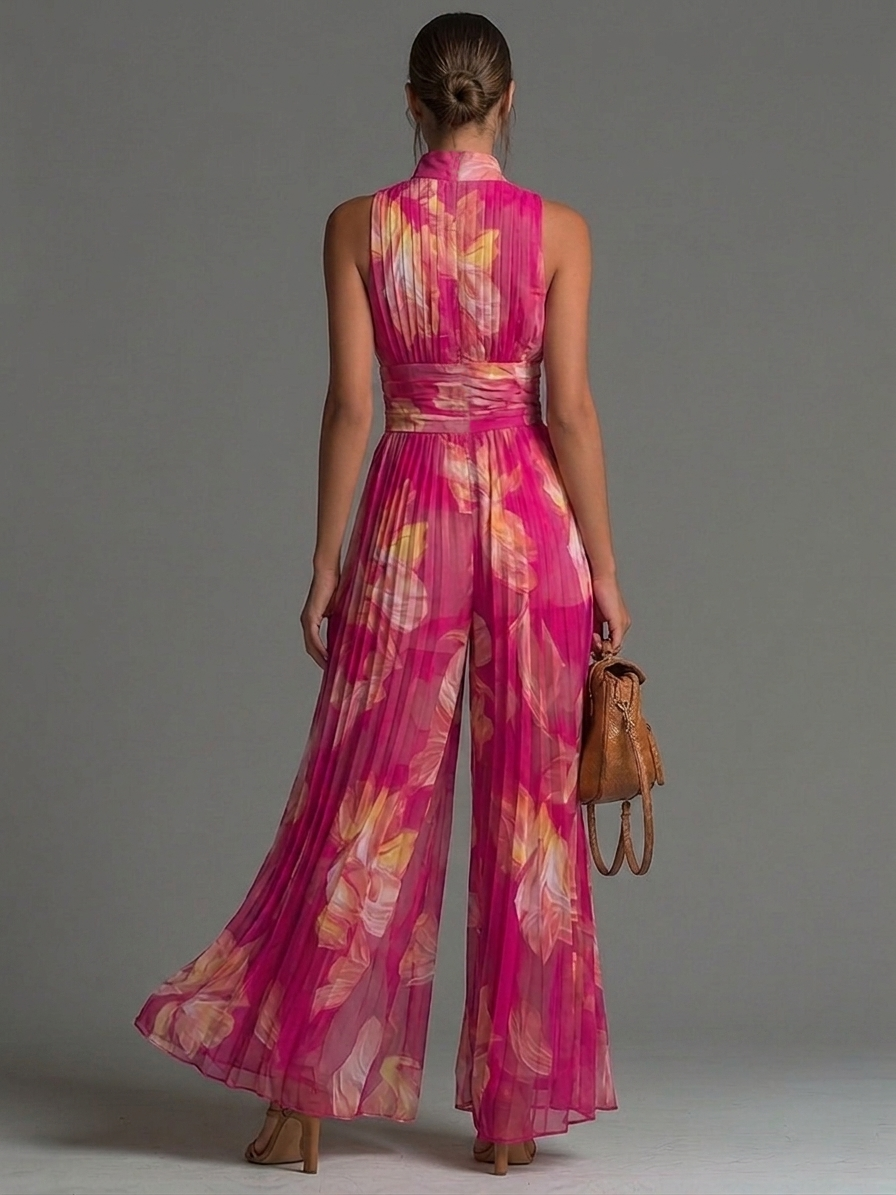 Zsófia Jumpsuit | Plisserad chiffongjumpsuit i rosa