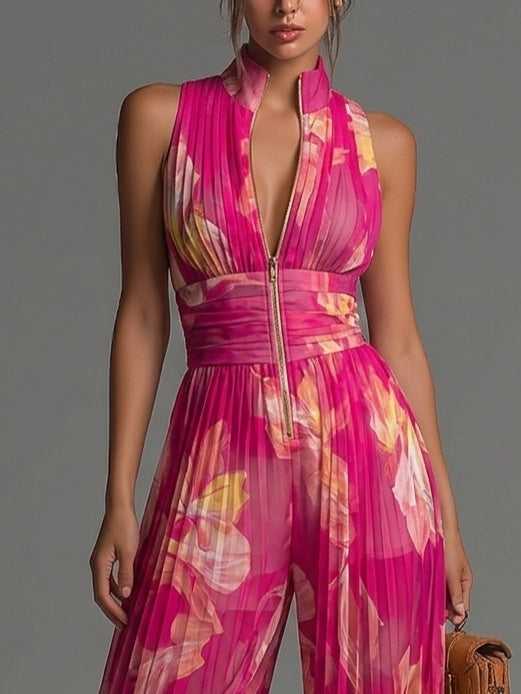 Zsófia Jumpsuit | Plisserad chiffongjumpsuit i rosa