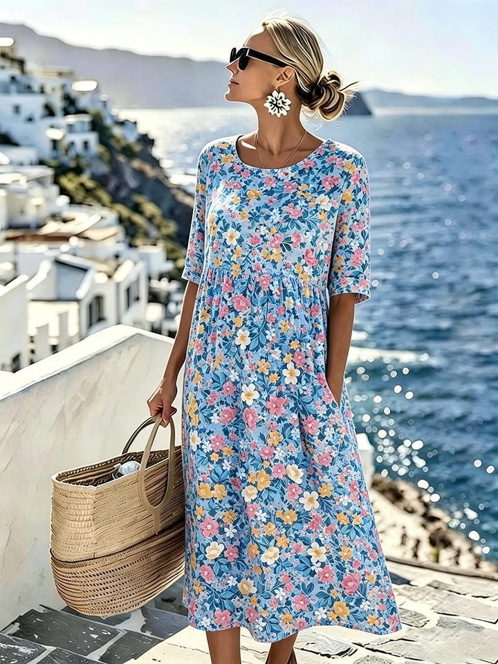 Charlotte™ - Elegant Blommig Sommarmidiklänning