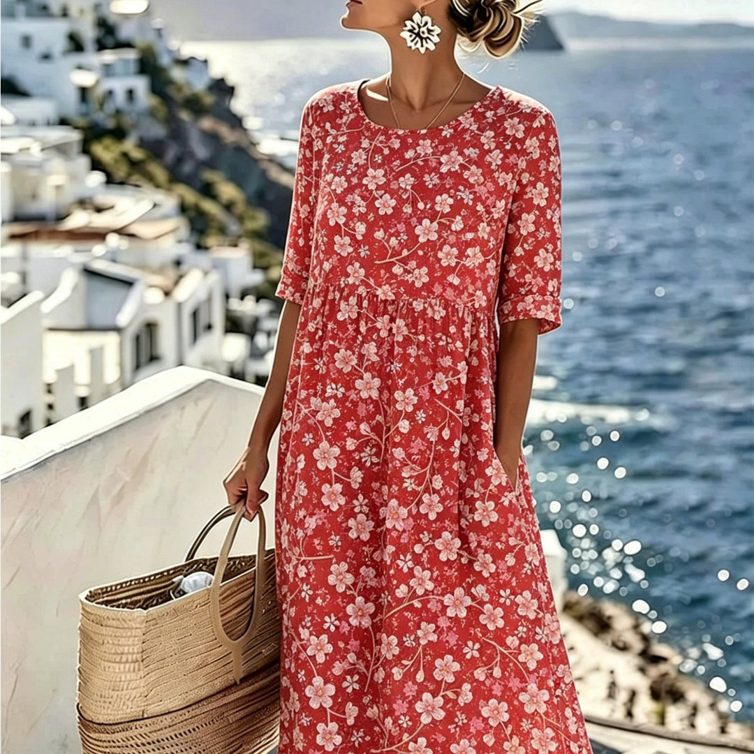 Charlotte™ - Elegant Blommig Sommarmidiklänning