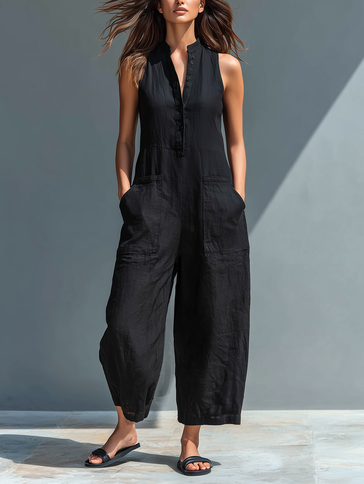 Ärmlösa linnejumpsuits