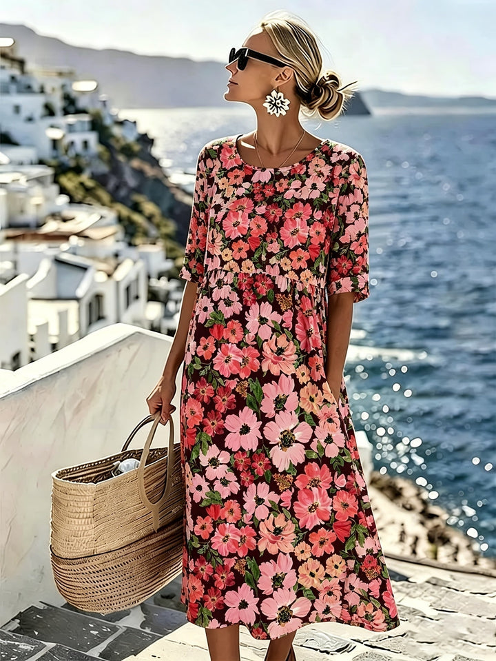 Amelia™ - Elegant Blommig Sommarmidiklänning