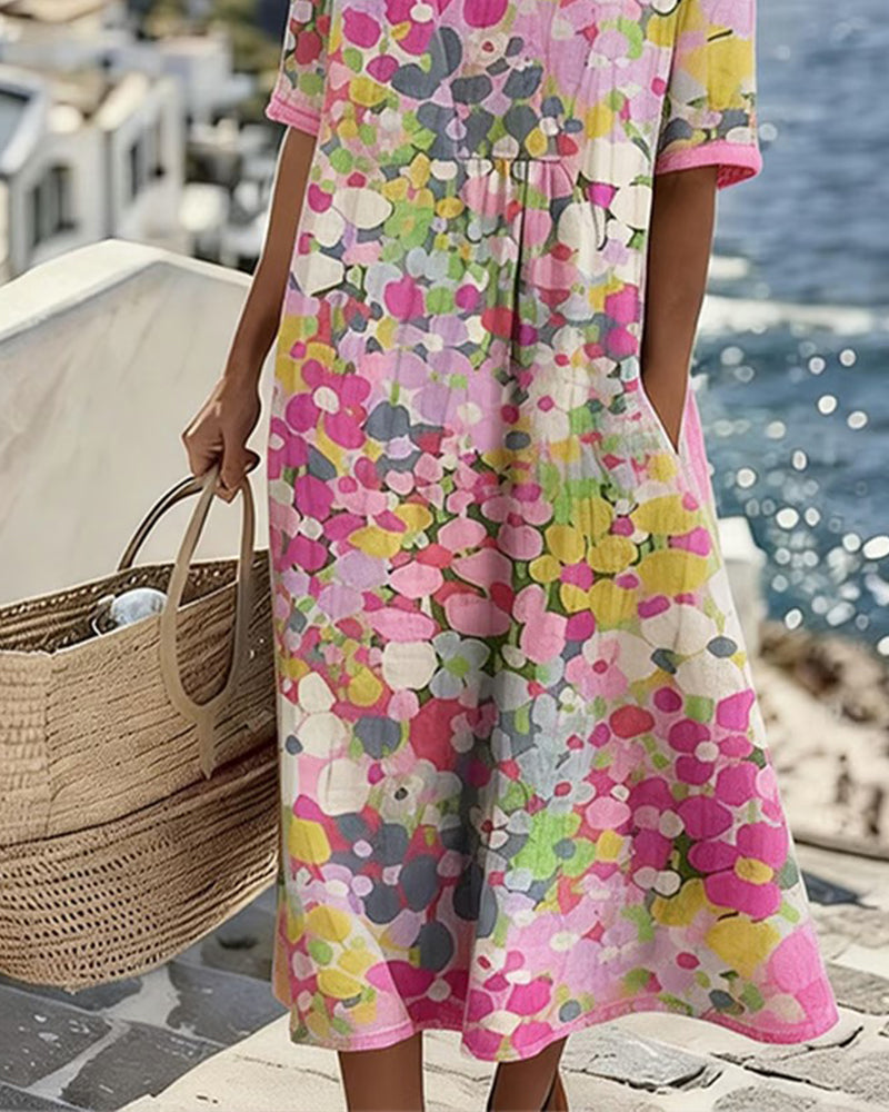 Elena™ - Elegant Blommig Klänning för Sommaren i Midilängd