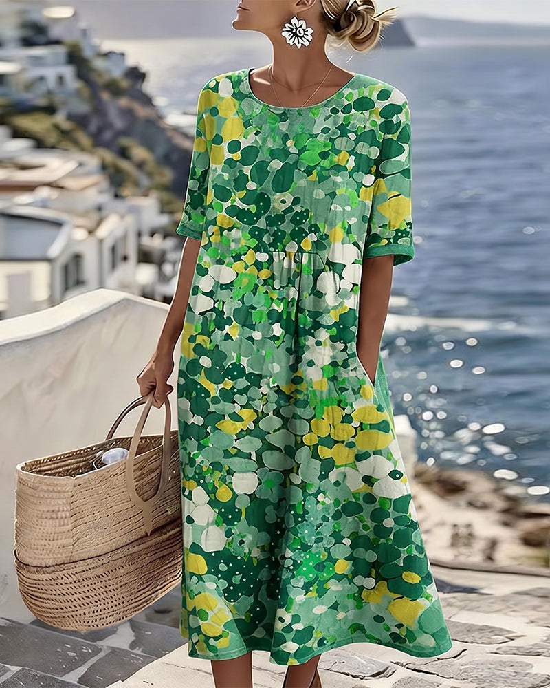 Elena™ - Elegant Blommig Klänning för Sommaren i Midilängd
