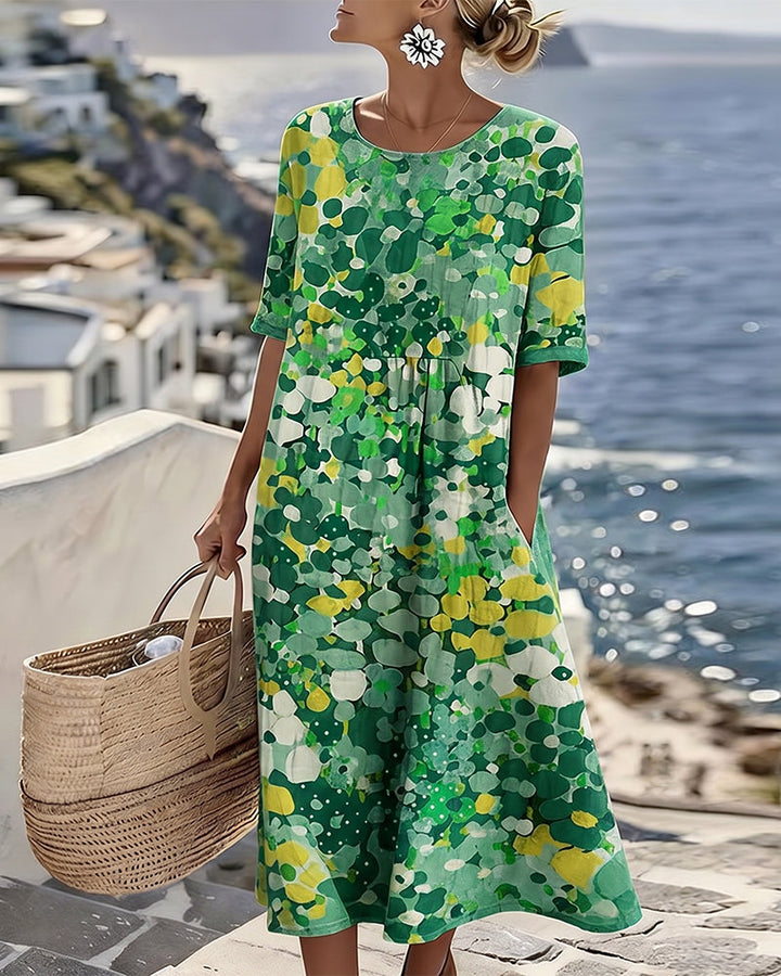 Elena™ - Elegant Blommig Klänning för Sommaren i Midilängd
