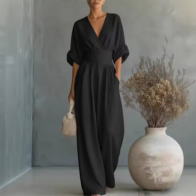 Georgina | Elegant jumpsuit med djup V-ringning och vida ben