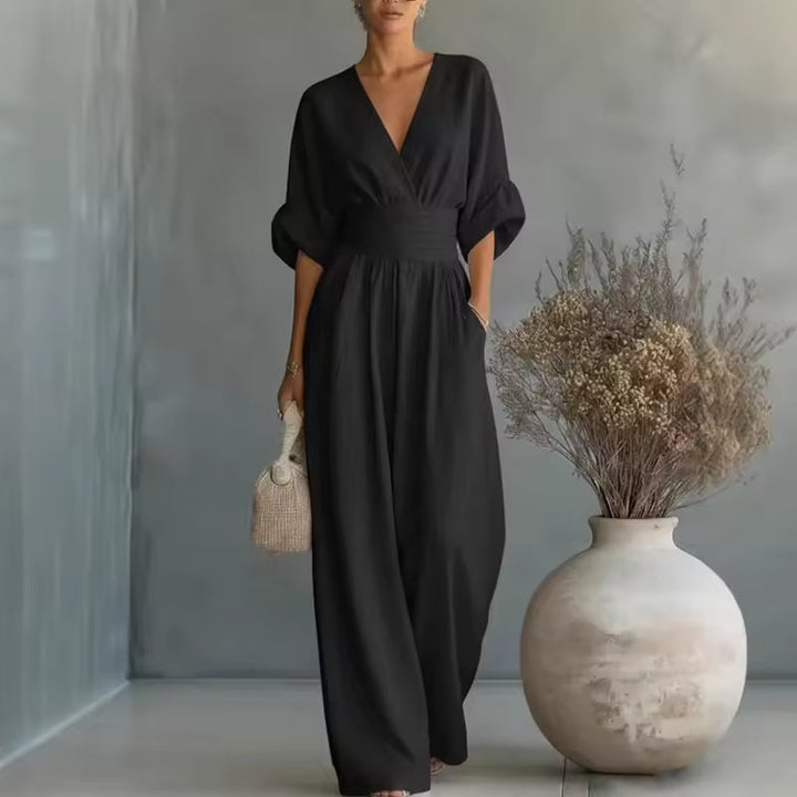 Georgina | Elegant jumpsuit med djup V-ringning och vida ben