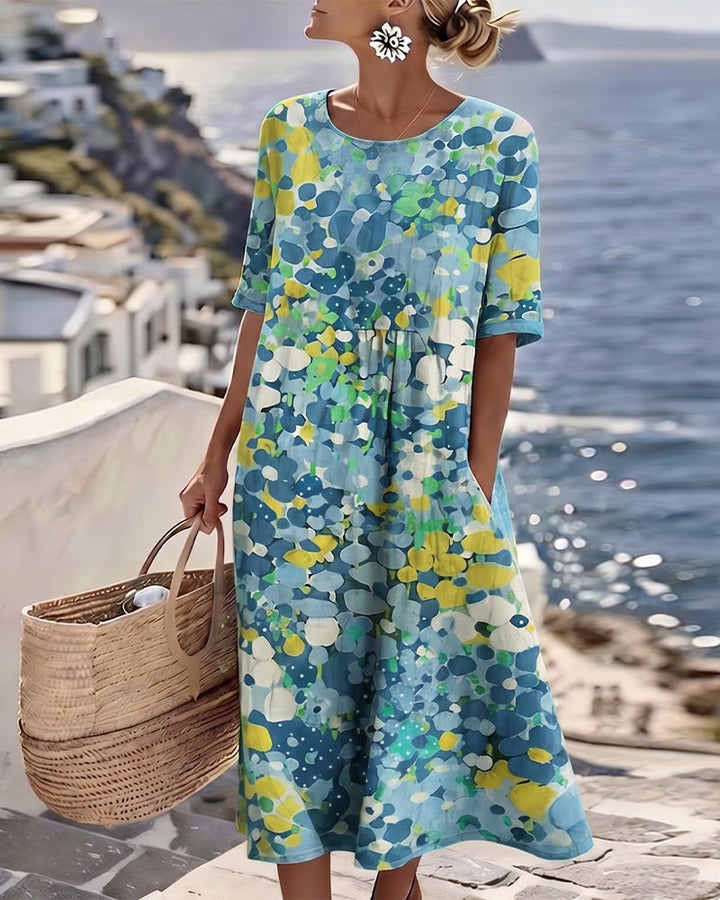 Elena™ - Elegant Blommig Klänning för Sommaren i Midilängd