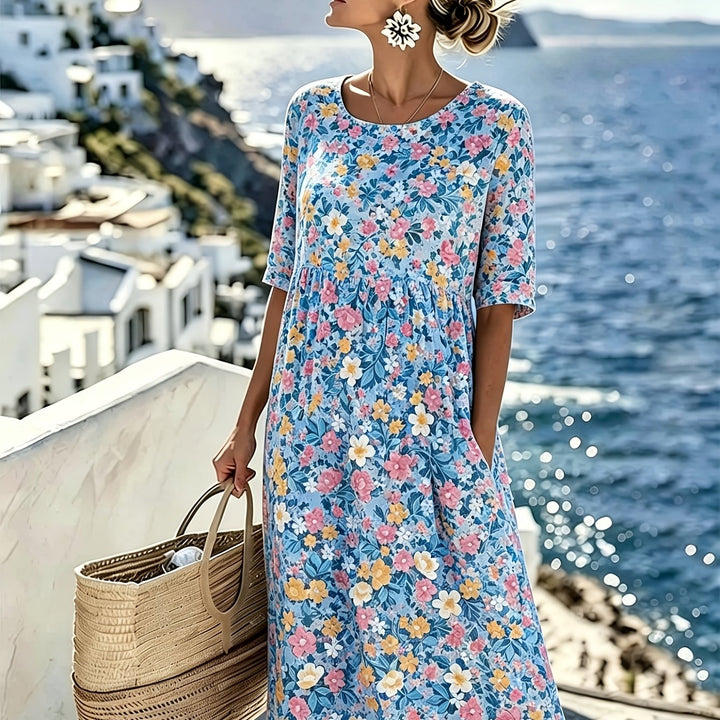 Charlotte™ - Elegant Blommig Sommarmidiklänning