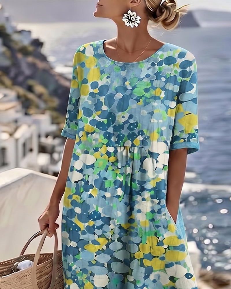 Elena™ - Elegant Blommig Klänning för Sommaren i Midilängd