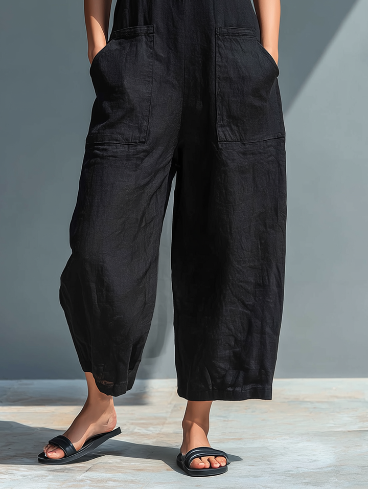 Ärmlösa linnejumpsuits