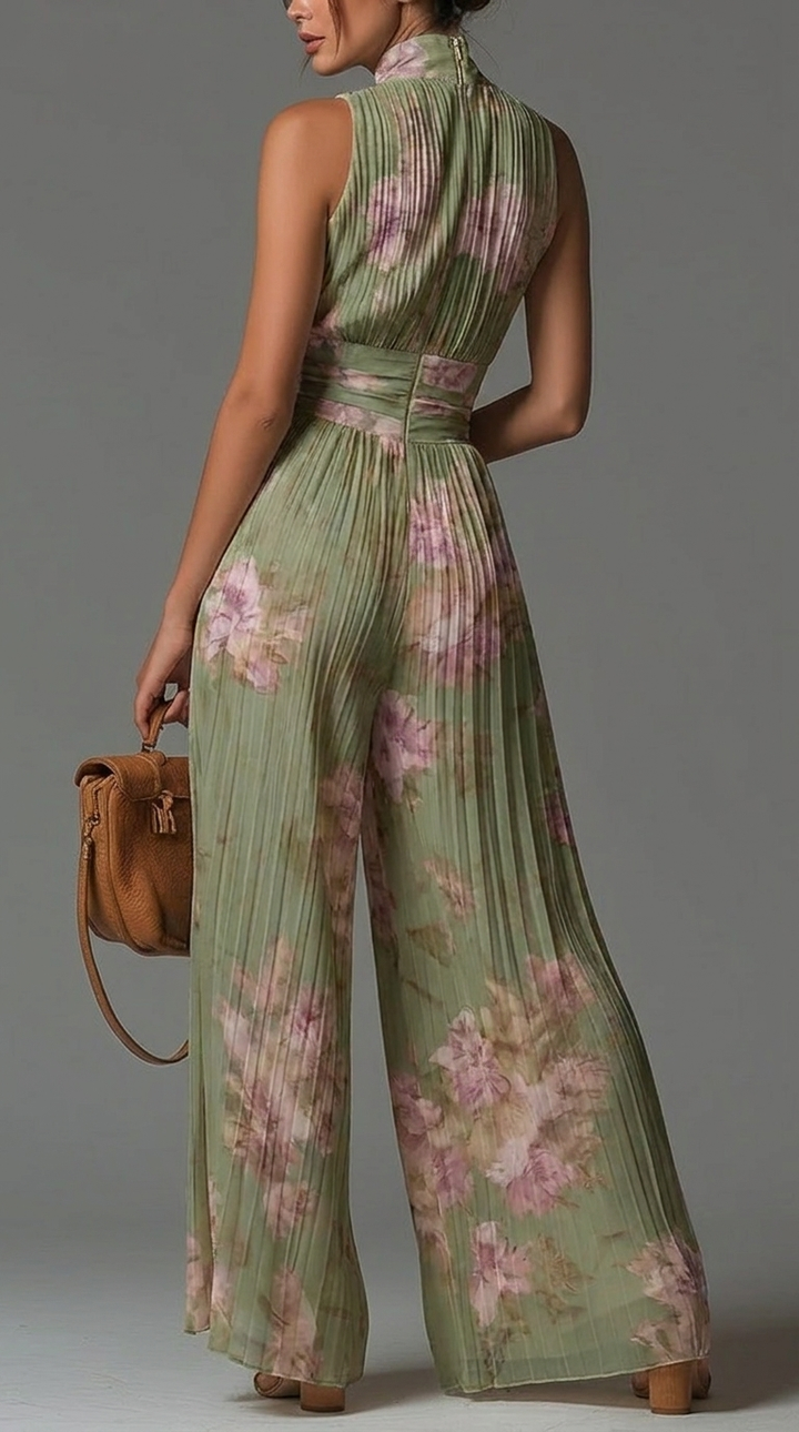 Zsófia Jumpsuit | Plisserad chiffongjumpsuit i grönt