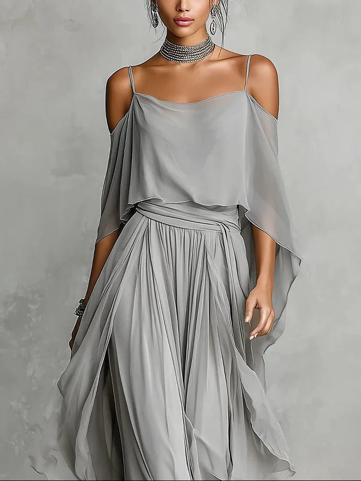Freya | Set i chiffong med axelblottande design