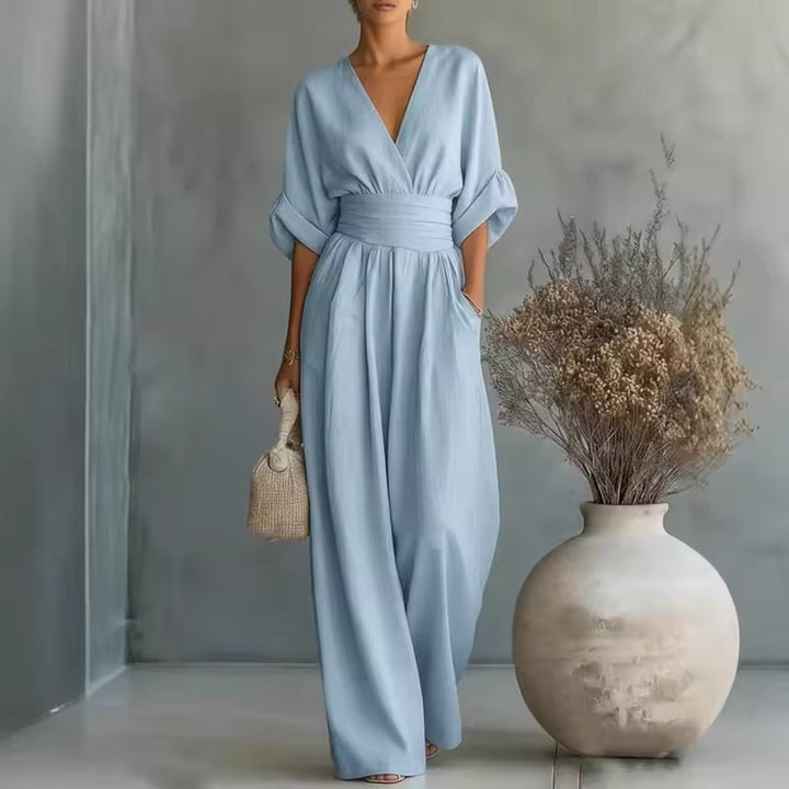 Georgina | Elegant jumpsuit med djup V-ringning och vida ben