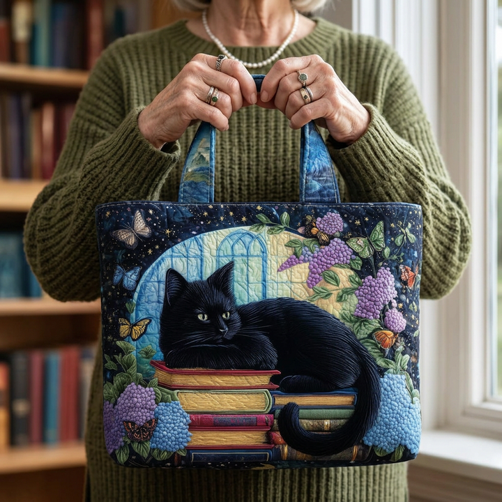 Handgjord svart katt-axelväska