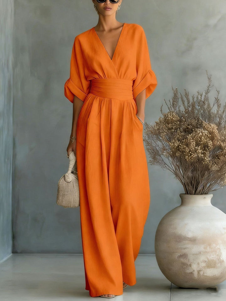 Georgina | Elegant jumpsuit med djup V-ringning och vida ben