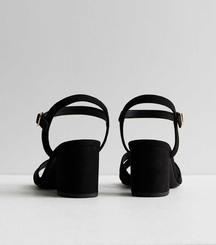 Bred Passform Svart Mocka 2-Delad Klackssandal | New Look